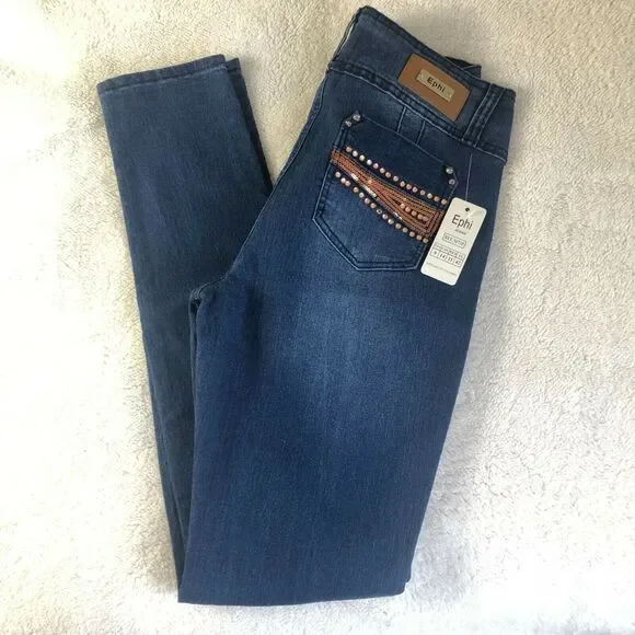 Ephi Jeans. Women's Butt Lifter Technology Embellished Jeans High Waist Sz 9 USA - Picture 11 of 12